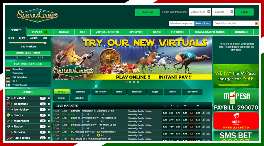 Sahara Games — Kenyan Betting Website — Footbal, Virtual Sports