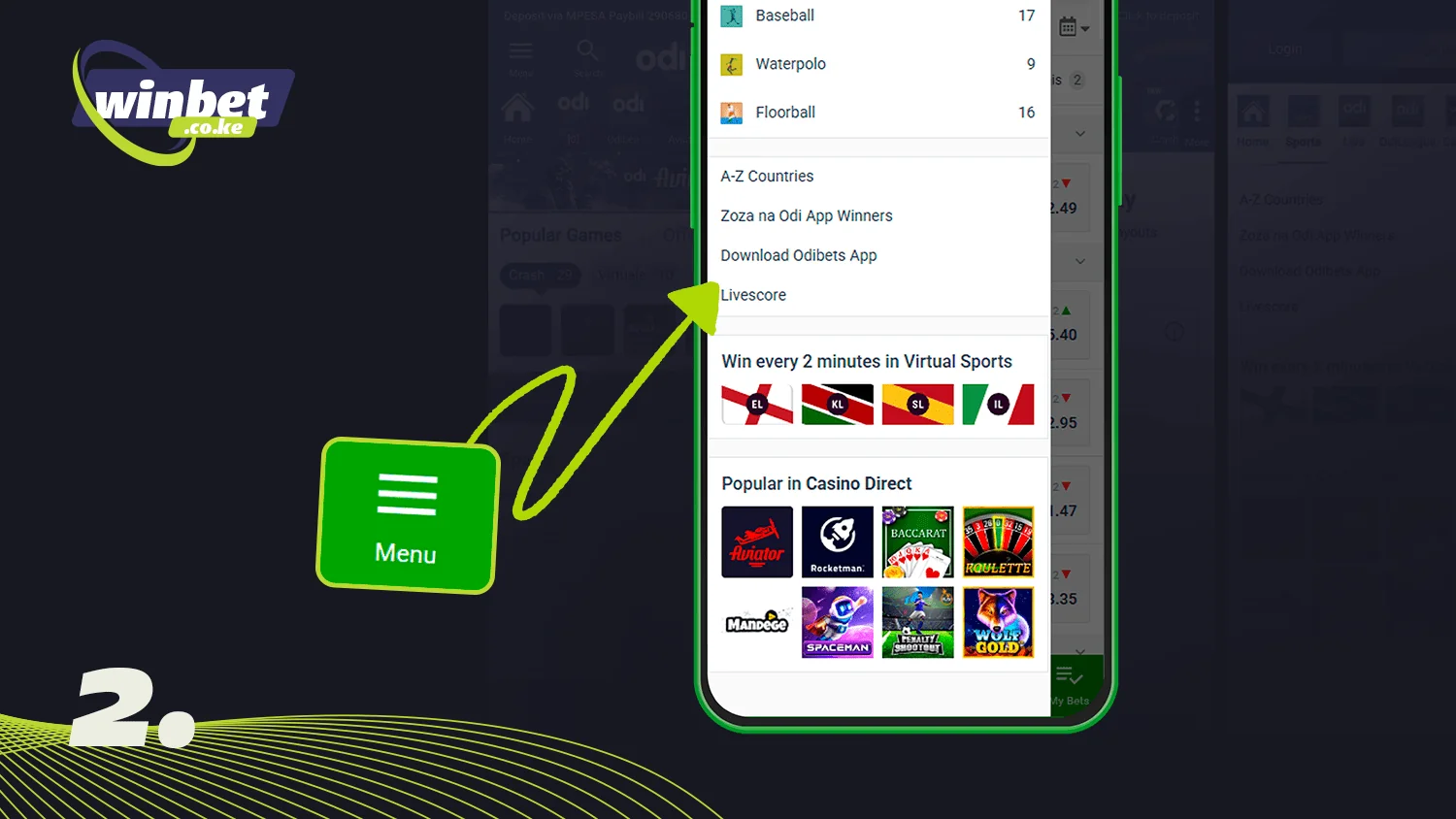 Go to the main menu to download Odibets app on android
