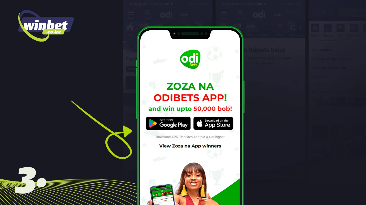 Click the appropriate button to download Odibets app on android