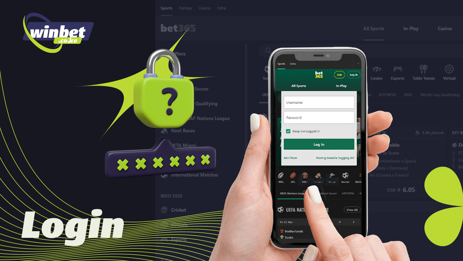 You must log into your Bet365 account to bet on sports