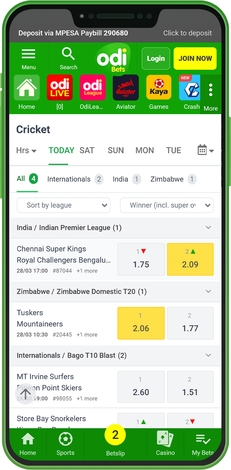 Betting on sports on the Odibets app in Kenya