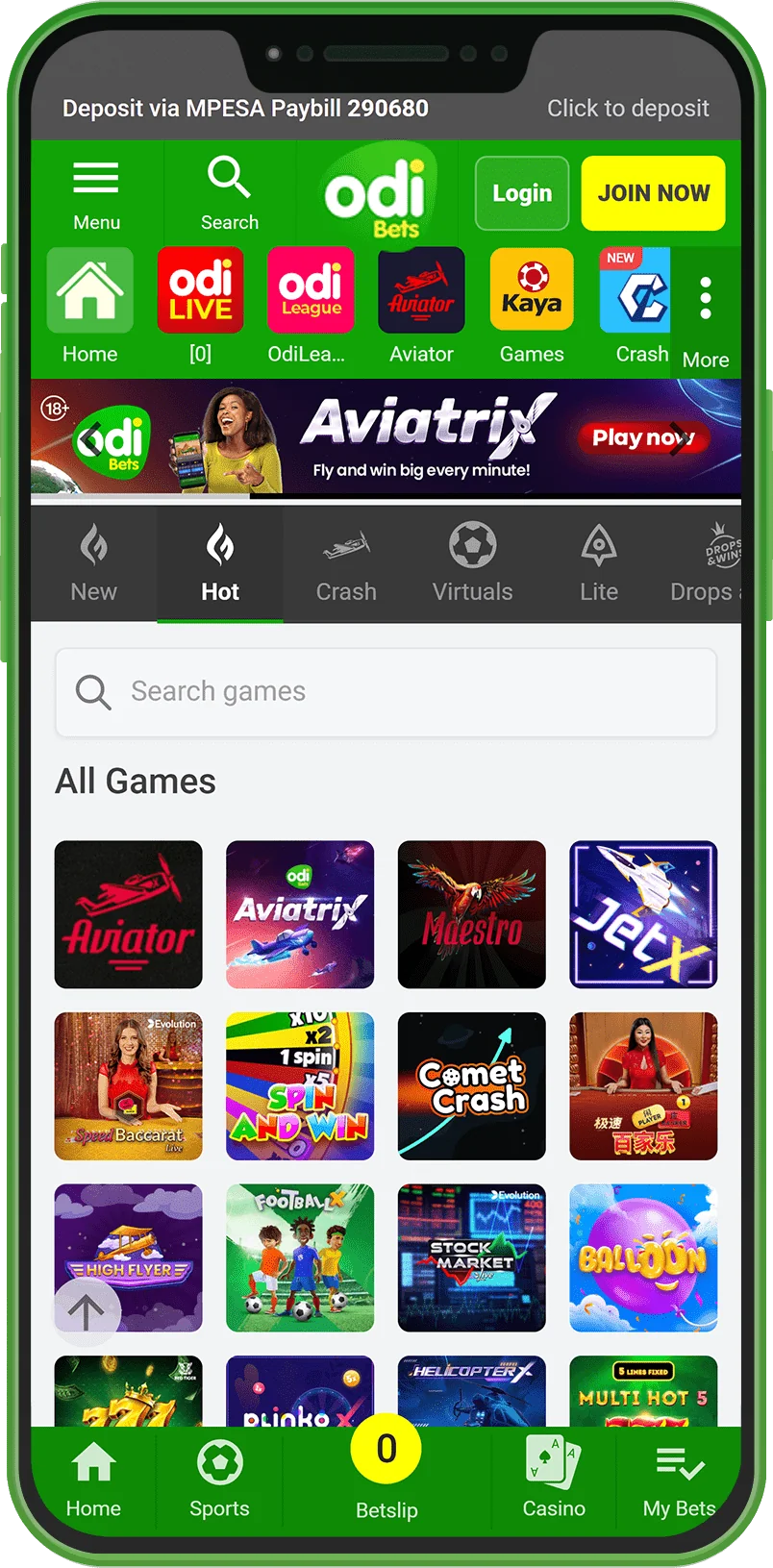 Odibets mobile app casino in Kenya