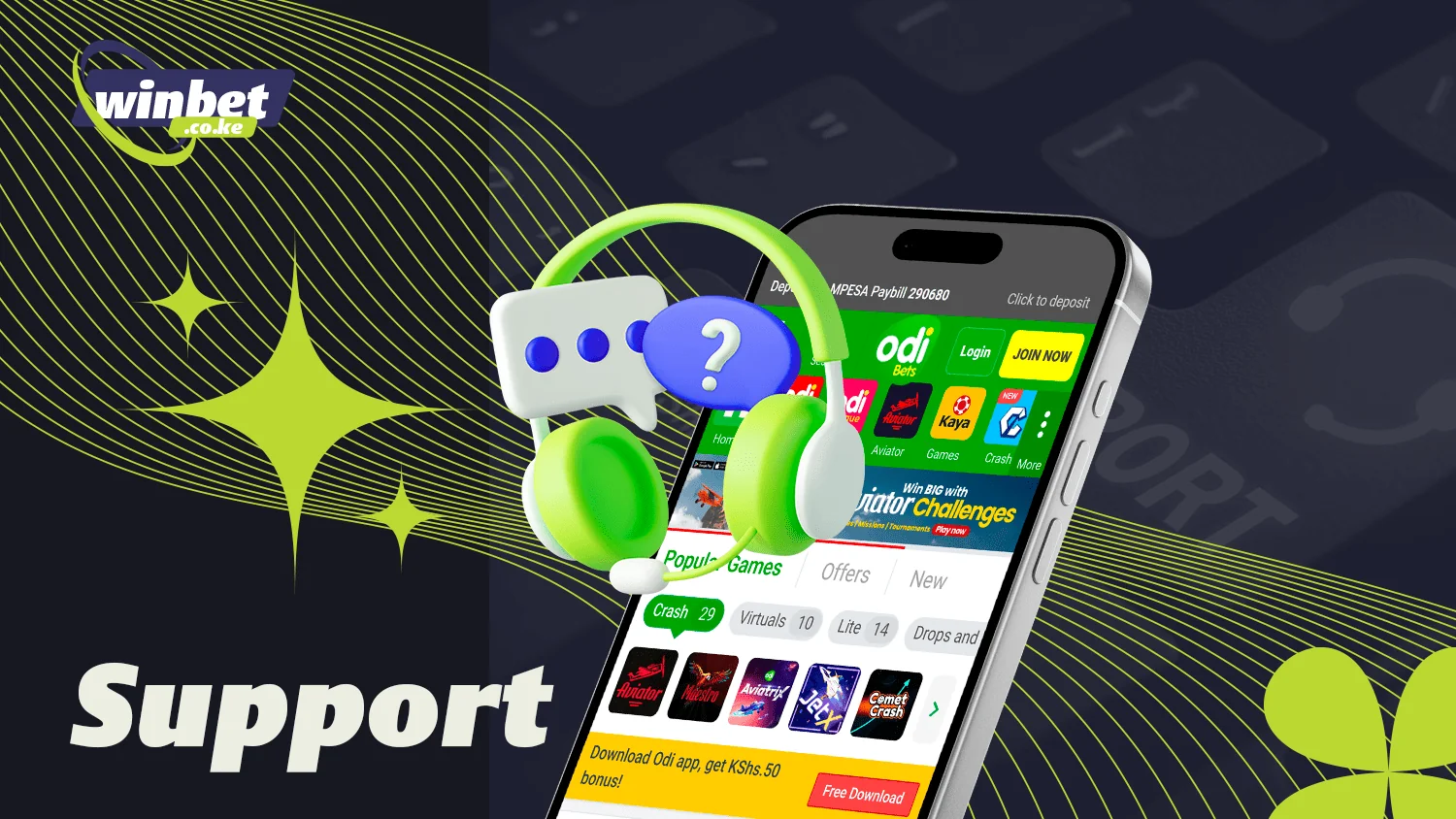 Contact the support team in the Odibets app