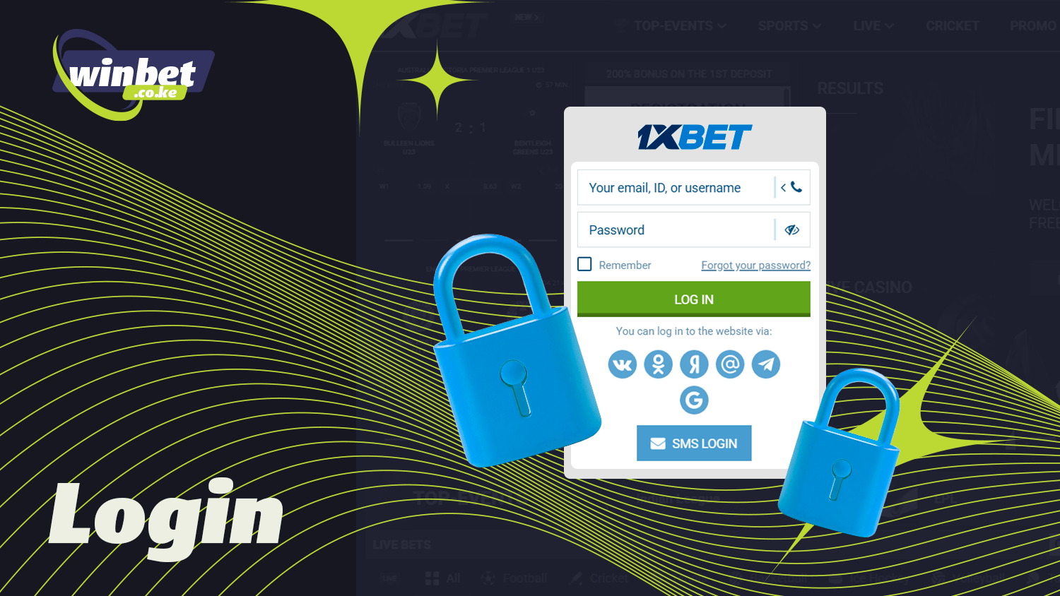 Before betting you need to log in to your 1xBet account