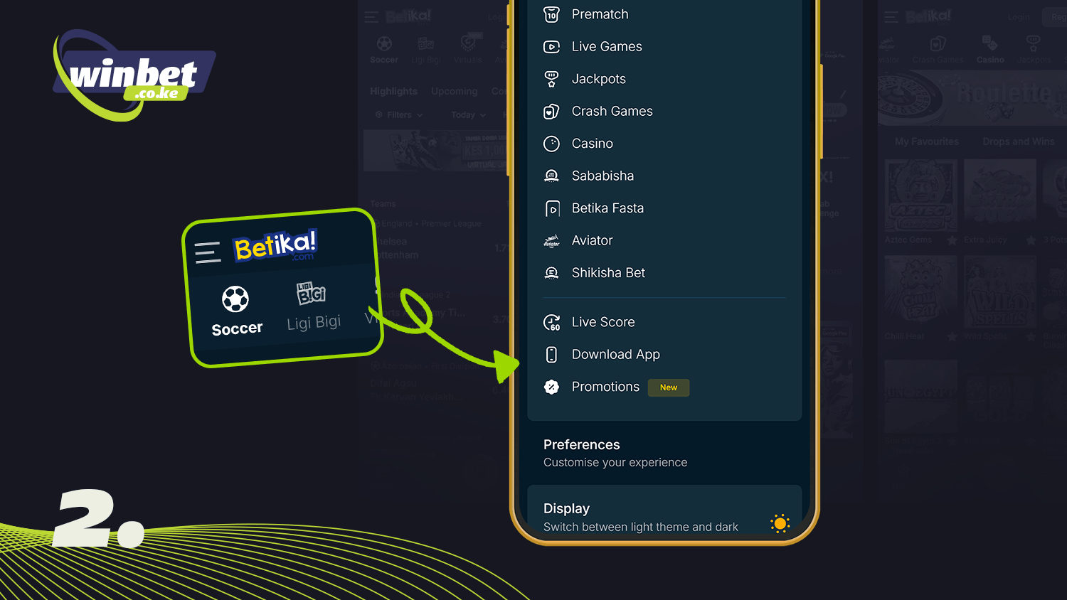 Go to the main menu to download Betika app on android