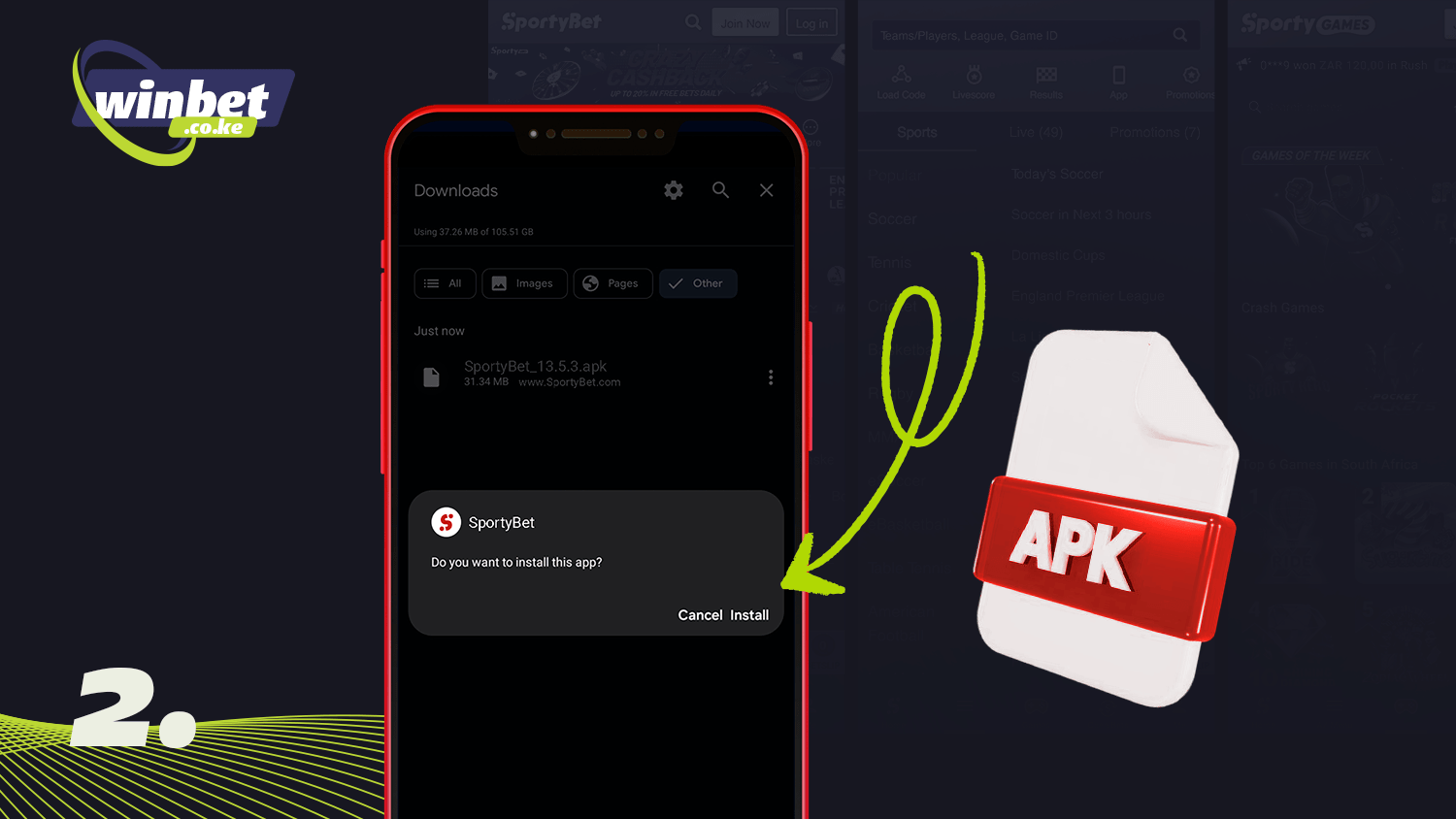 Start installing the SportyBet app on Android