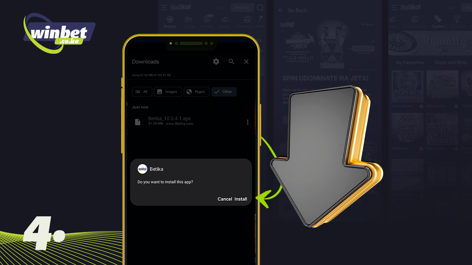 Start installing the Betika app on Android