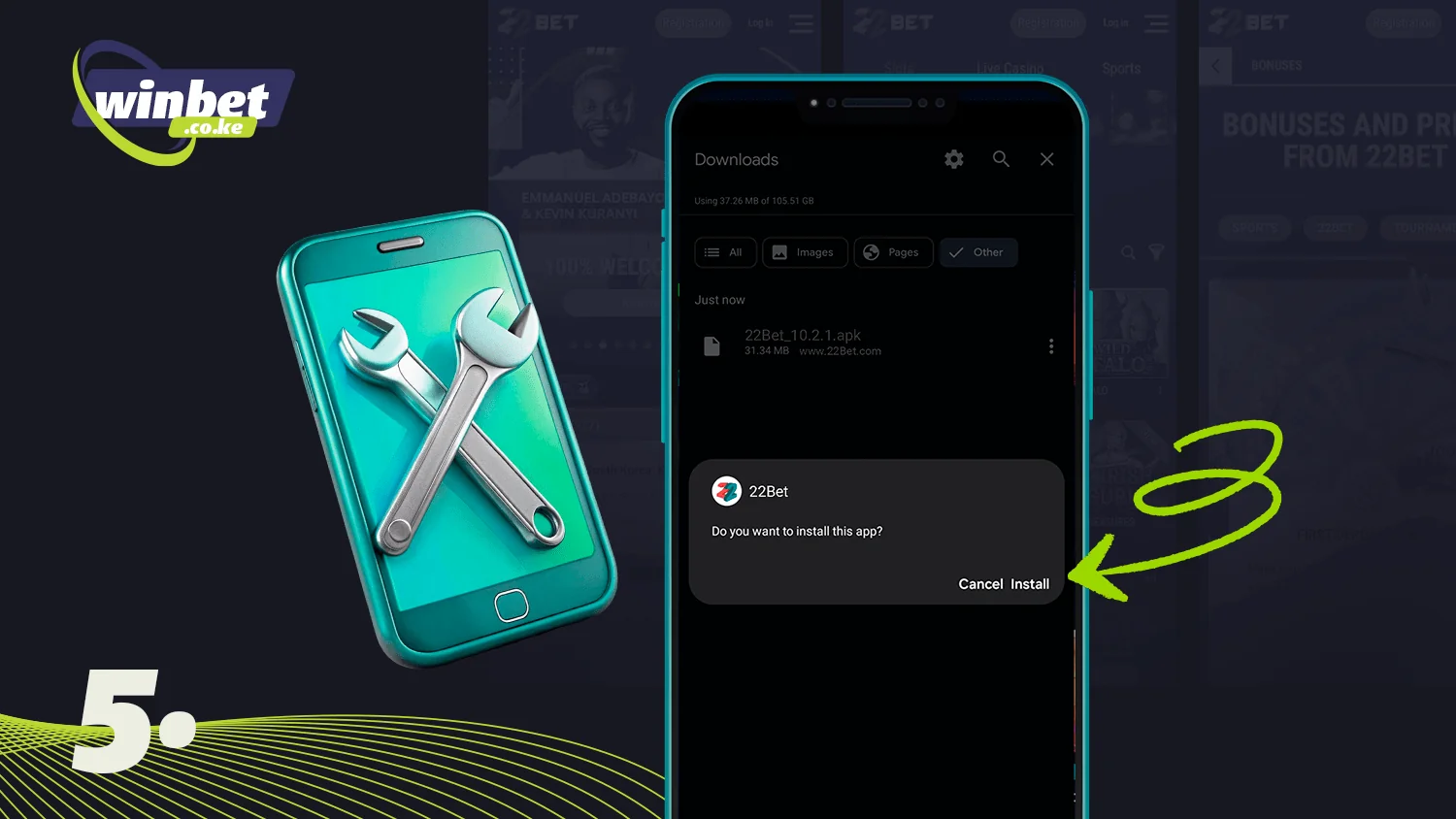 Start installing the 22Bet app on Android