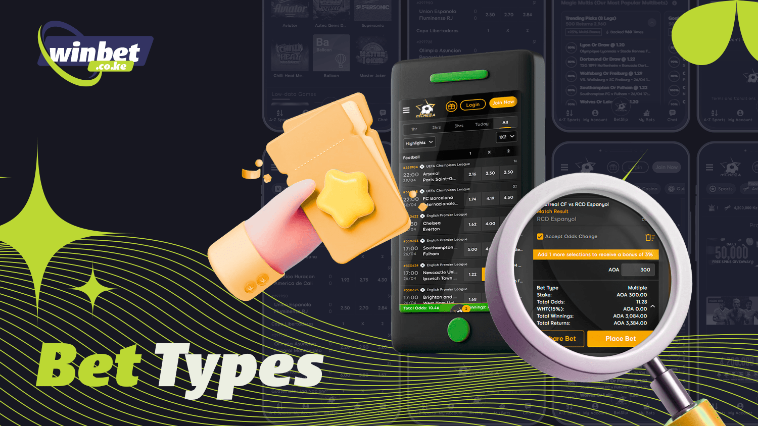 You can choose several types of sports betting in the mCHEZA app