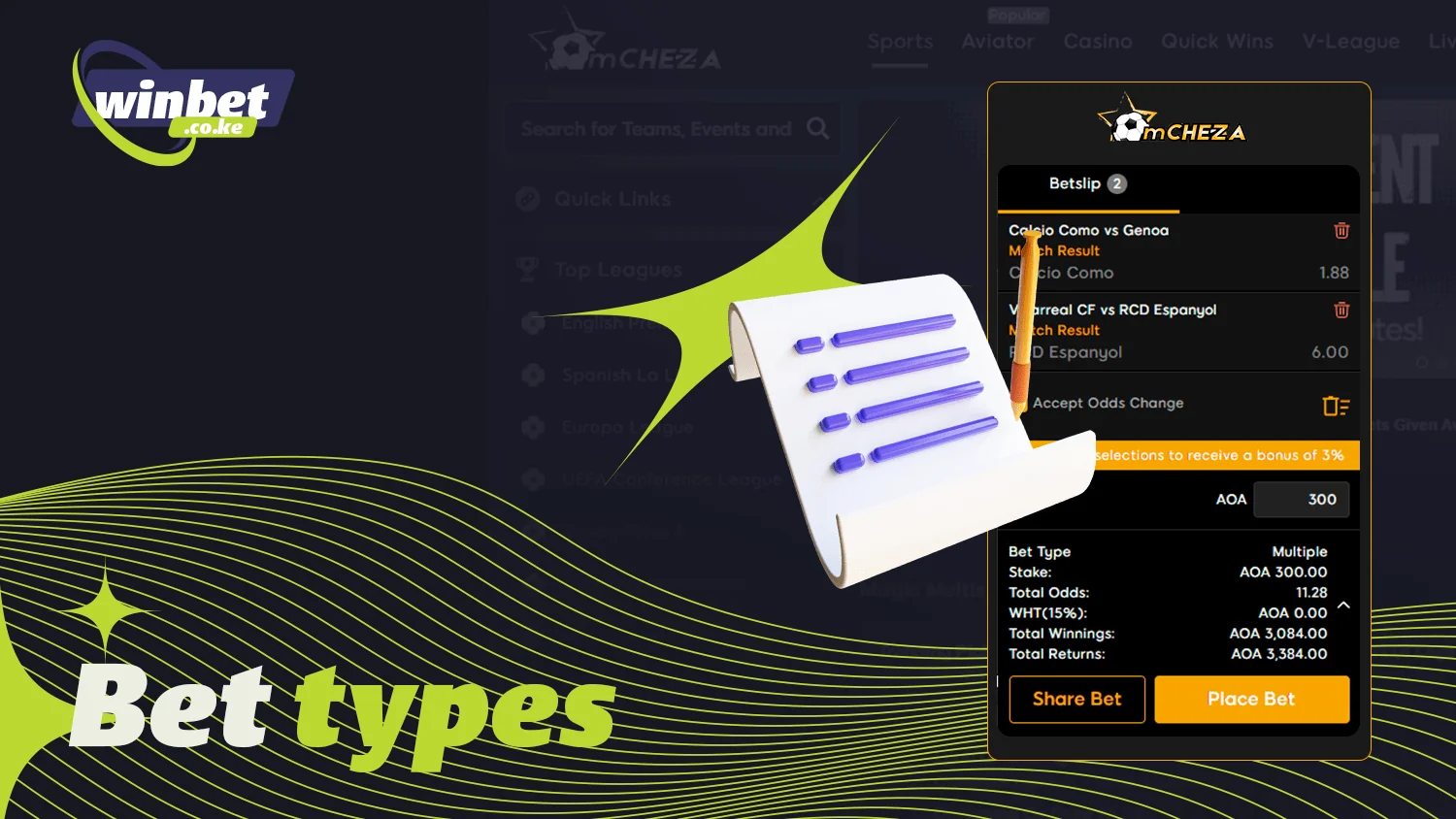 mCHEZA offers different types of bets