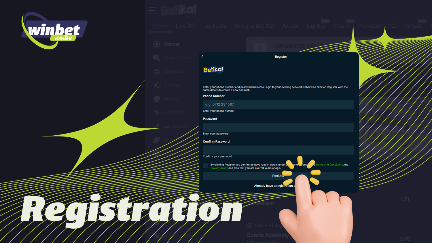 It is necessary to register before betting in Betika