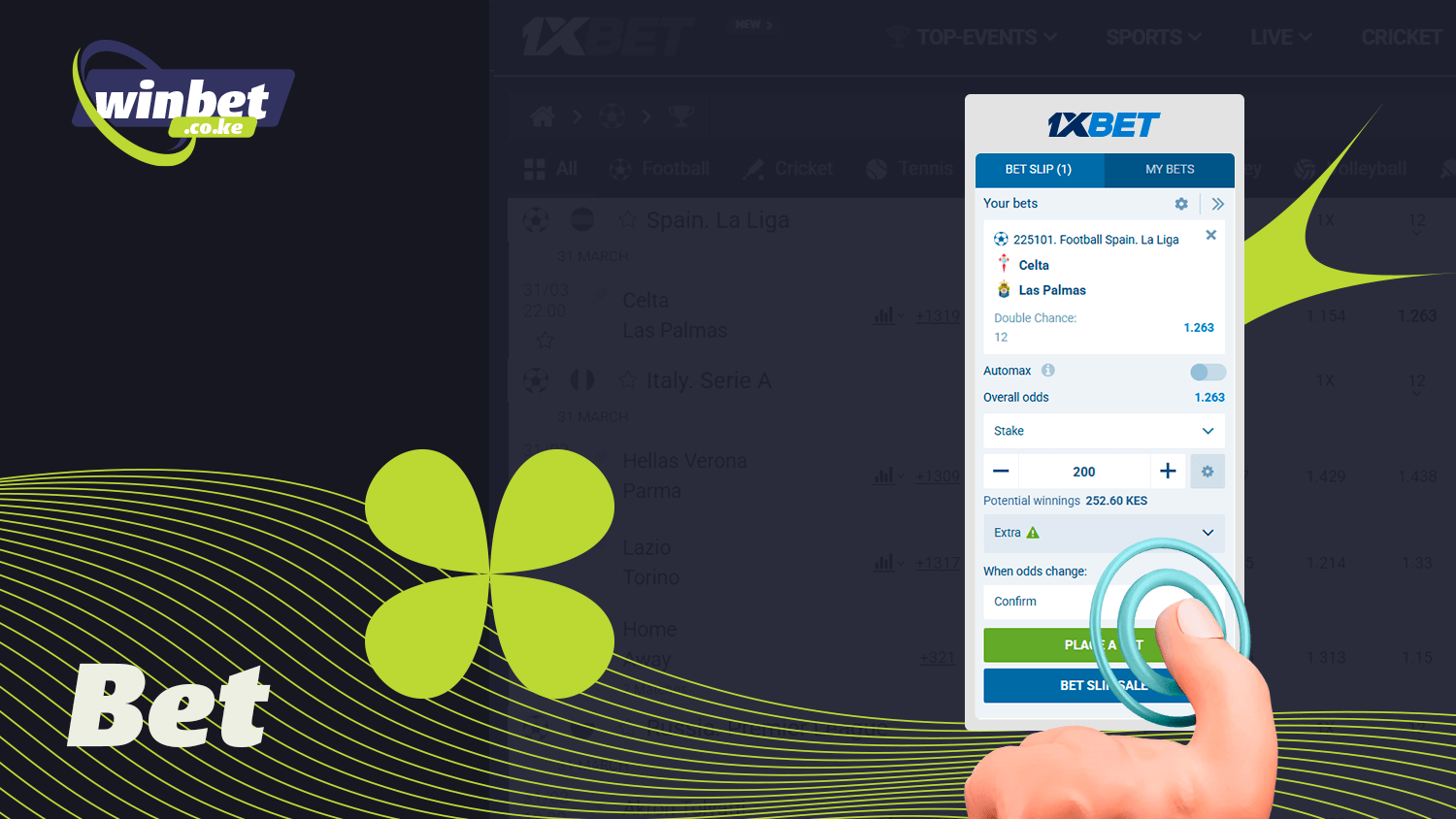 The betting process in the 1xBet app is very simple