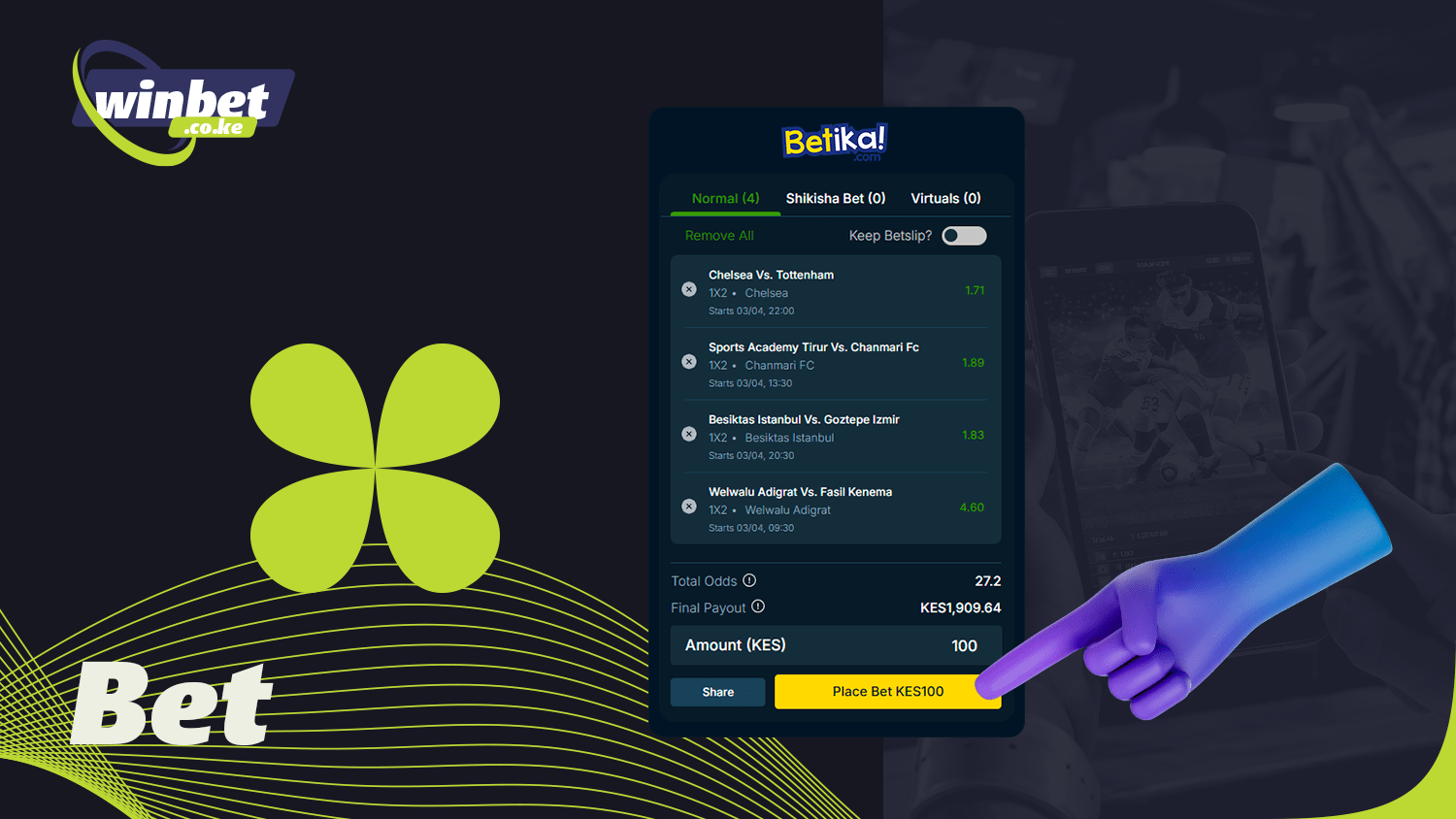 There are several ways to place a sports bet on Betika