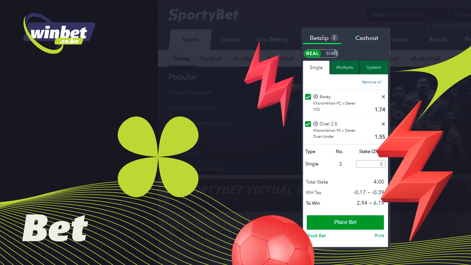 There are several ways to place a sports bet on SportyBet Kenya