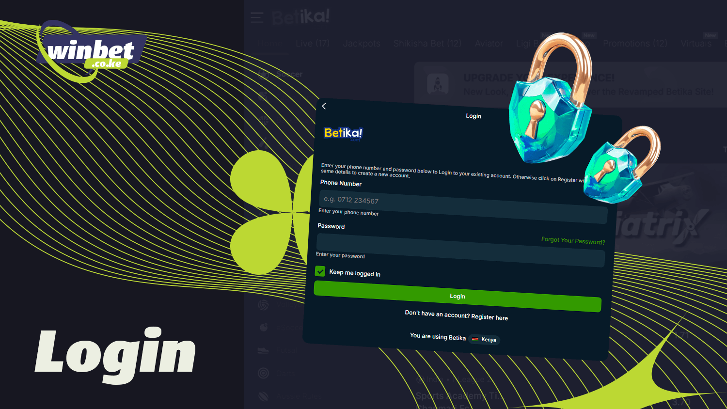 Use the Betika login button to go to the login page