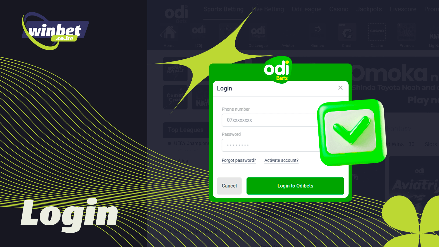 Before betting you need to log in to your Odibets account