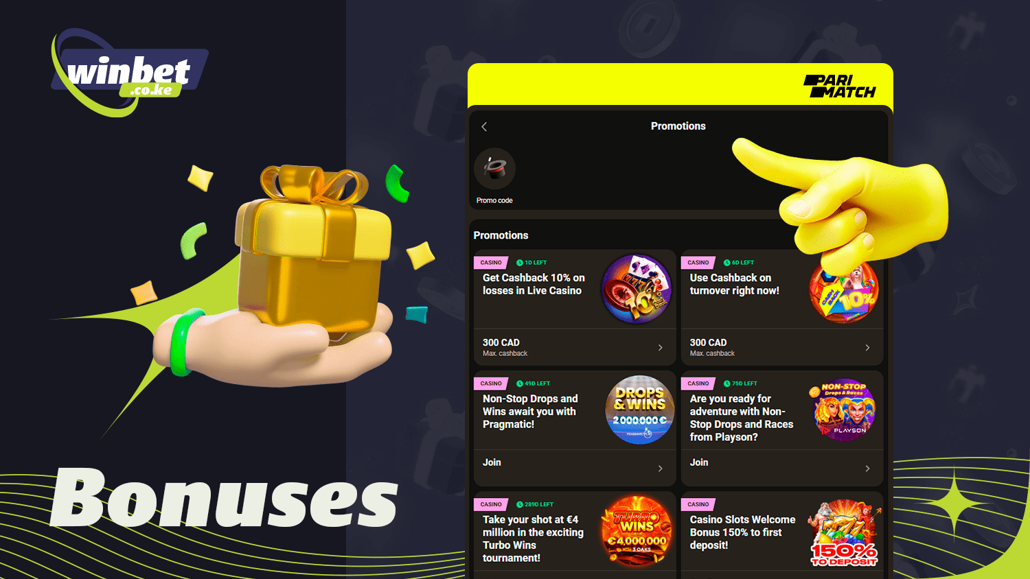 All players at Parimatch can get bonuses