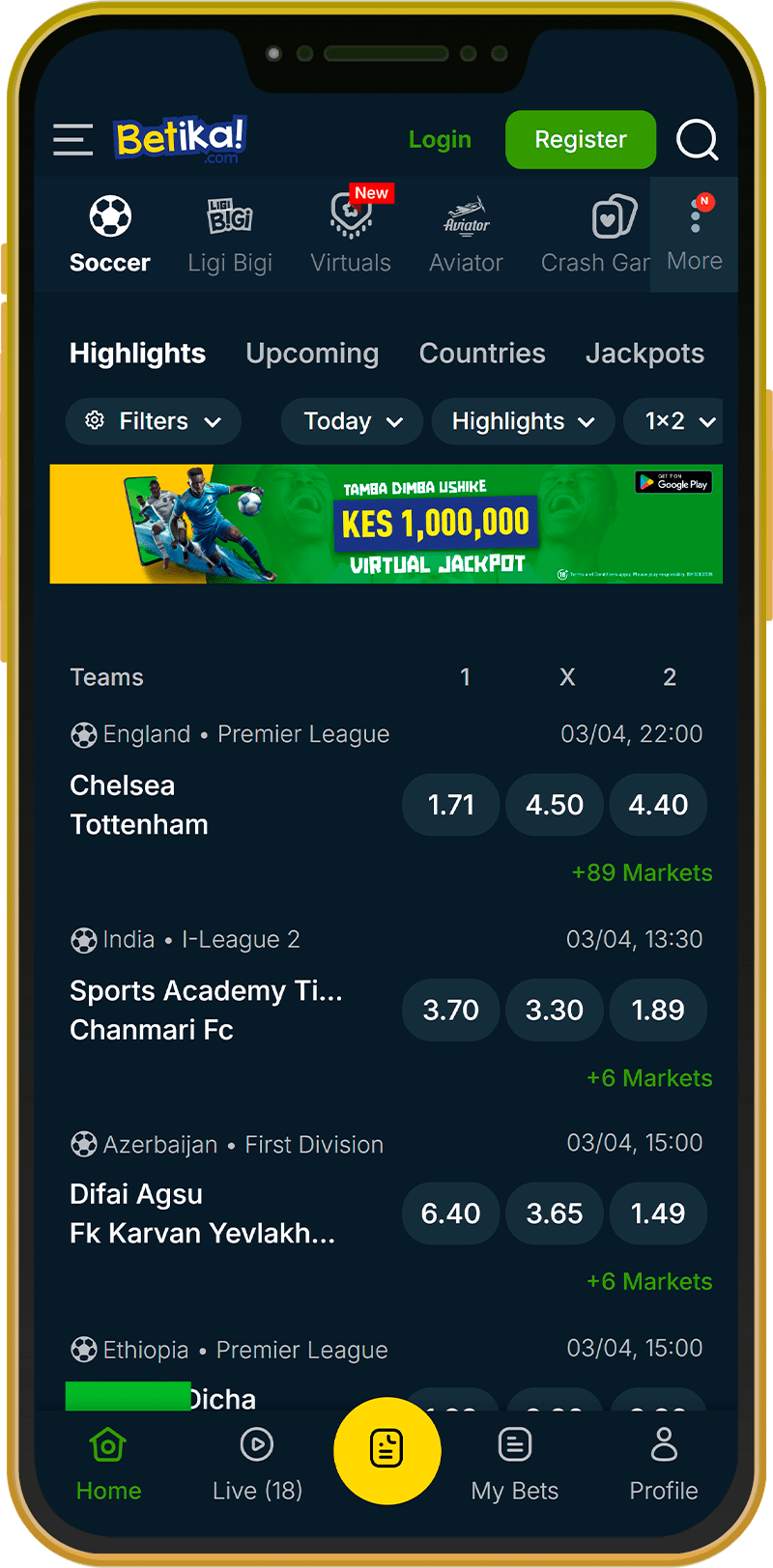 Betika Kenya app home page