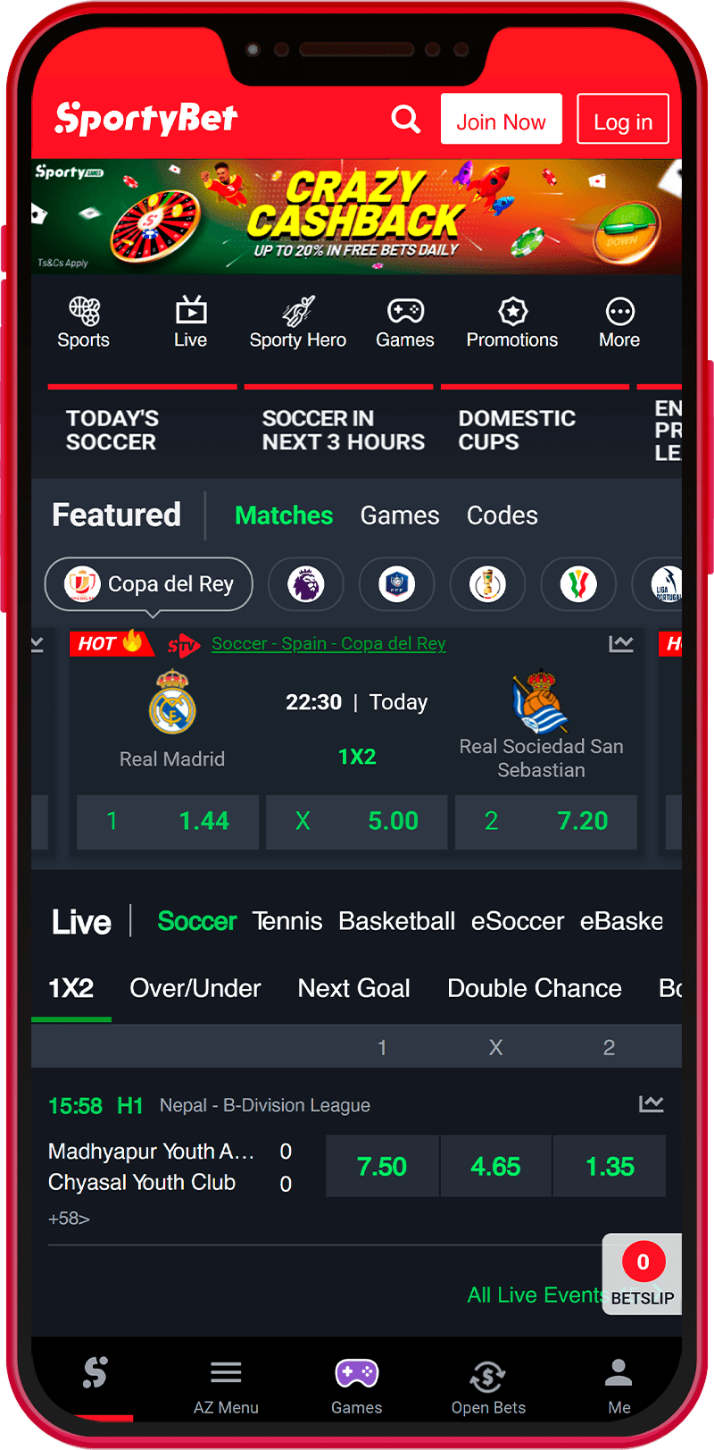 SportyBet Kenya app home page