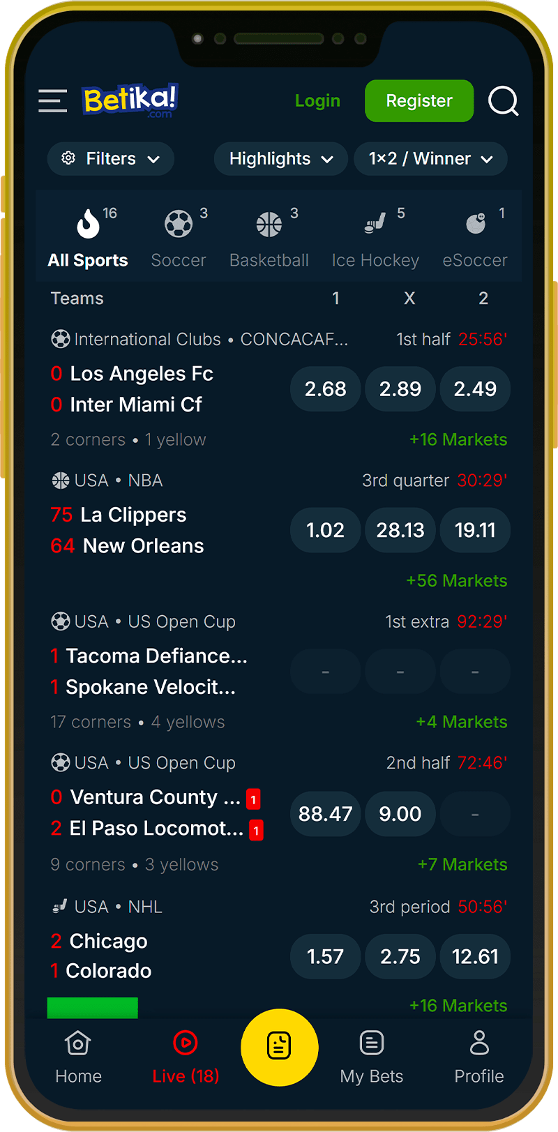 Live sports betting on the Betika app in Kenya