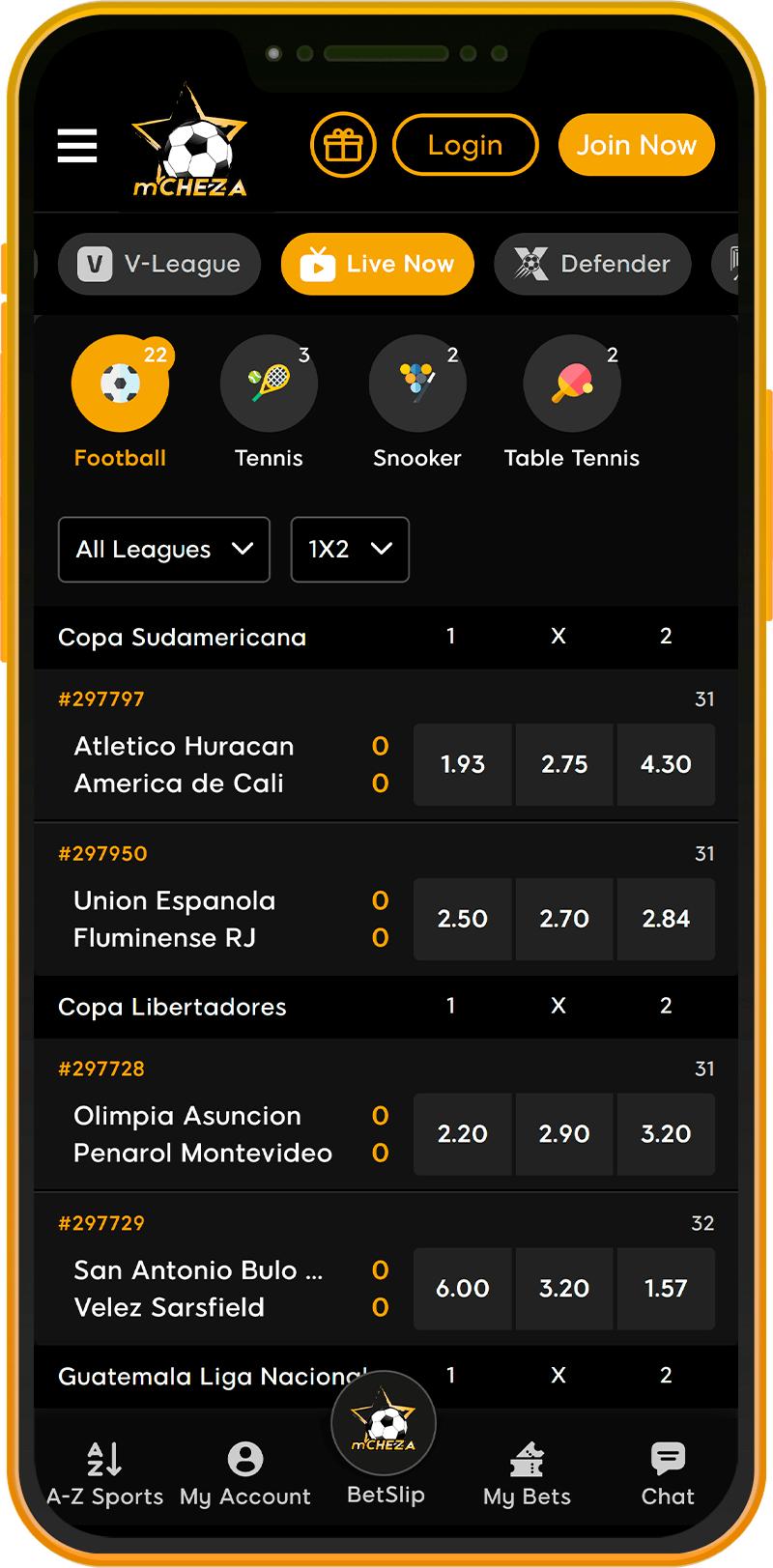 Live sports betting on the mCHEZA app in Kenya