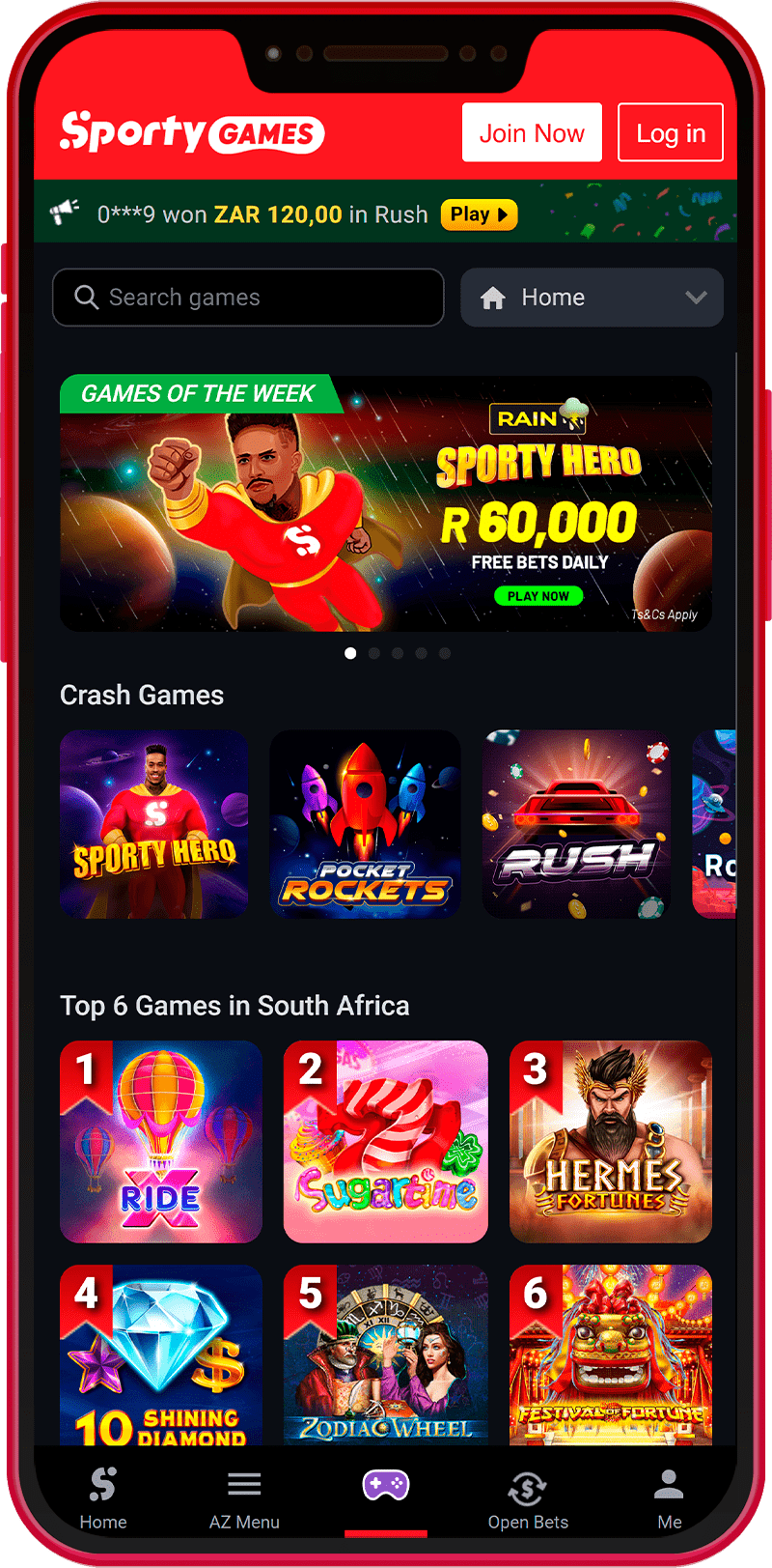 Casino section of the SportyBet mobile app in Kenya