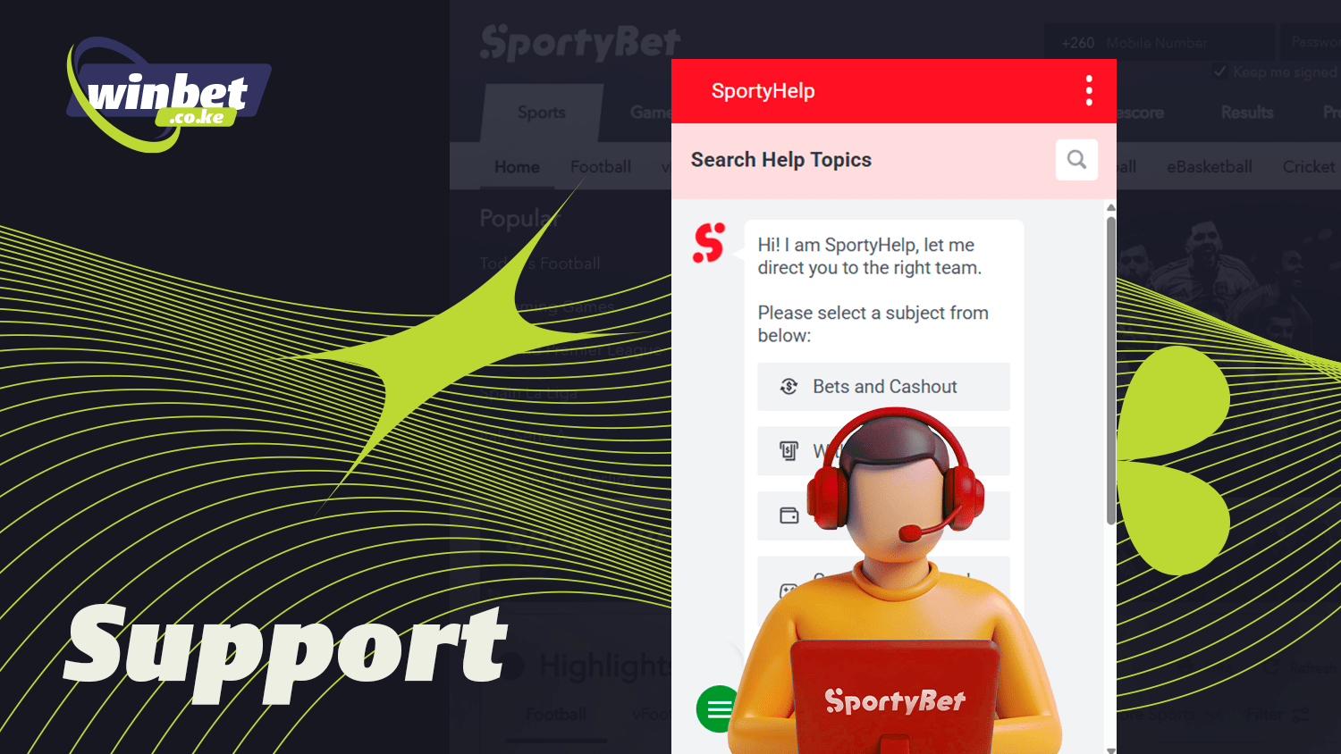 SportyBet support service will help with difficulties