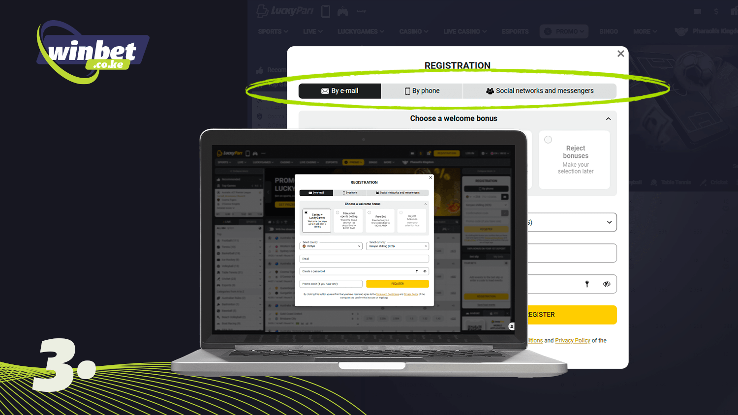 Choose how to register with Luckypari