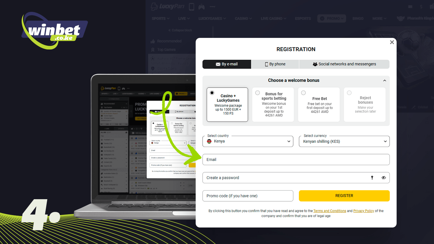 Fill in the fields to register with Luckypari