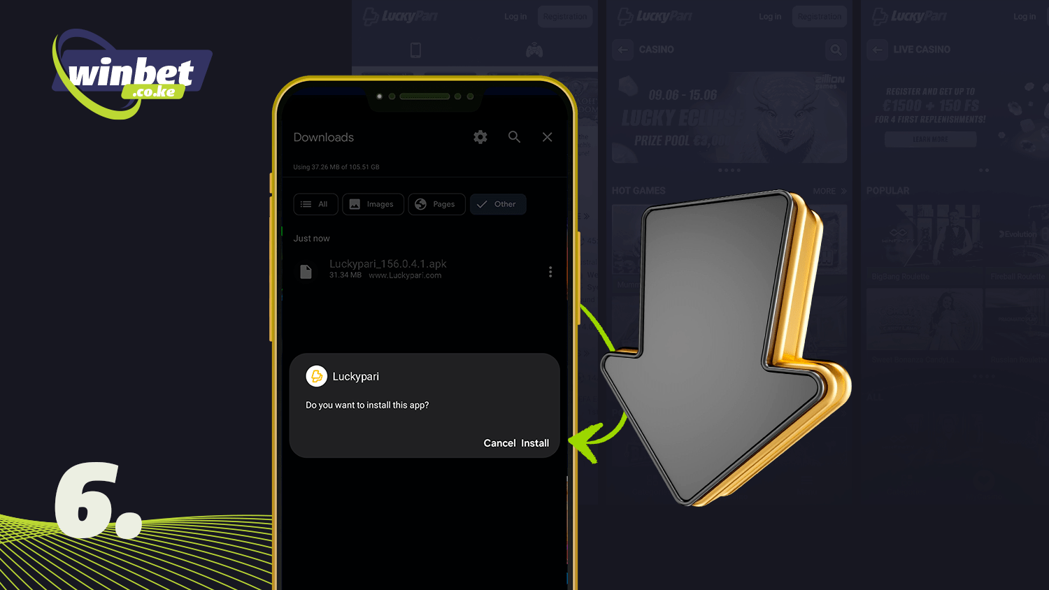 Start installing the LuckyPari app on Android