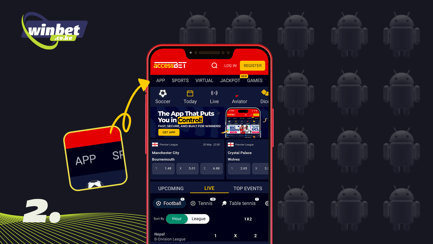 Go to the main menu Accessbet for download on android