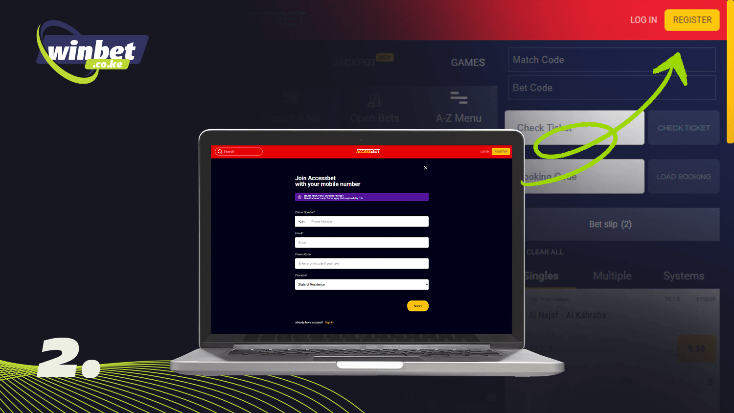 Click the button to start registration in Accessbet