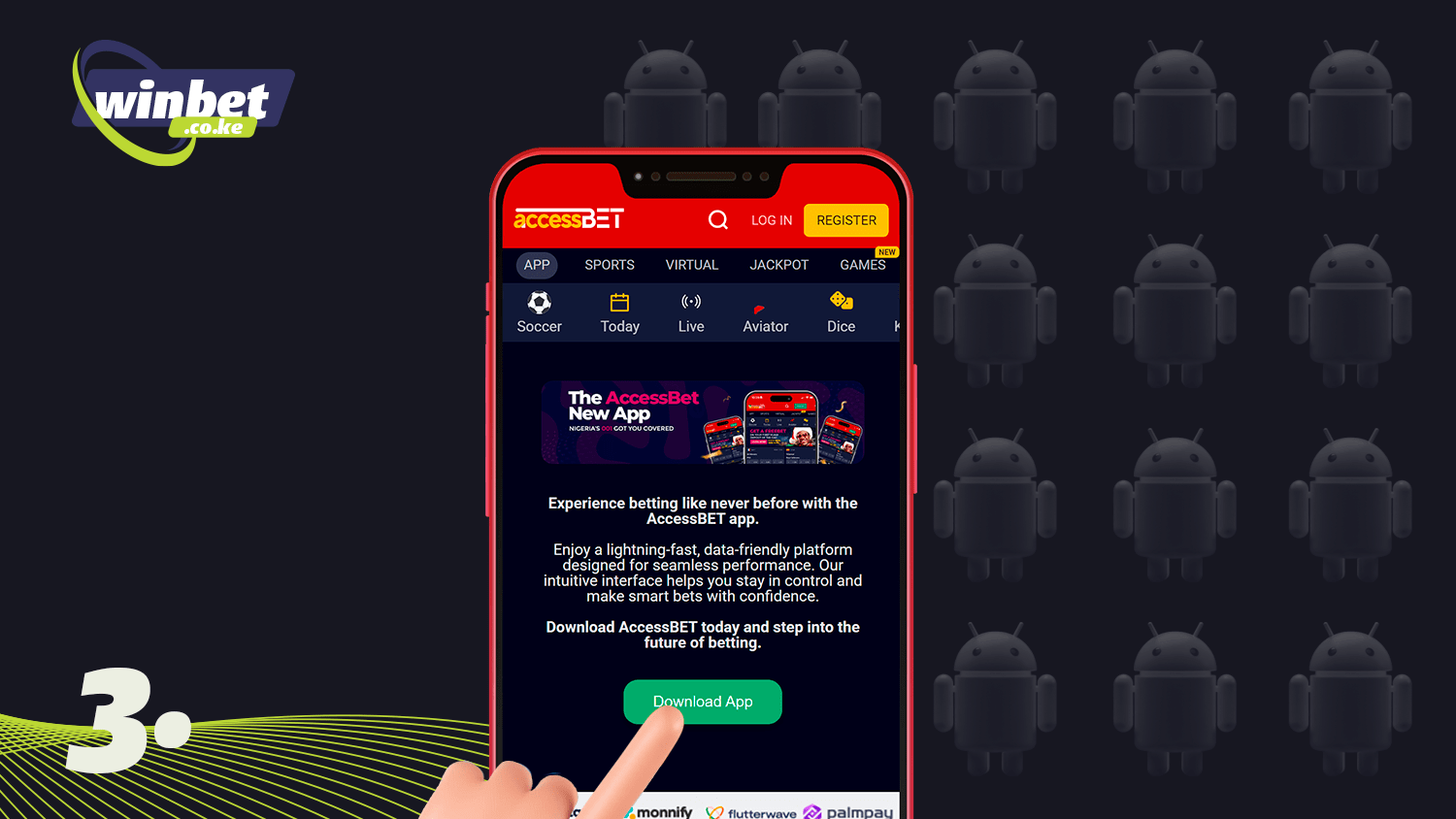 Click the appropriate button to download Accessbet app on android