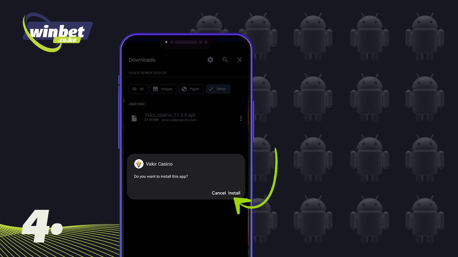 Start installing the Valor Casino app on Android