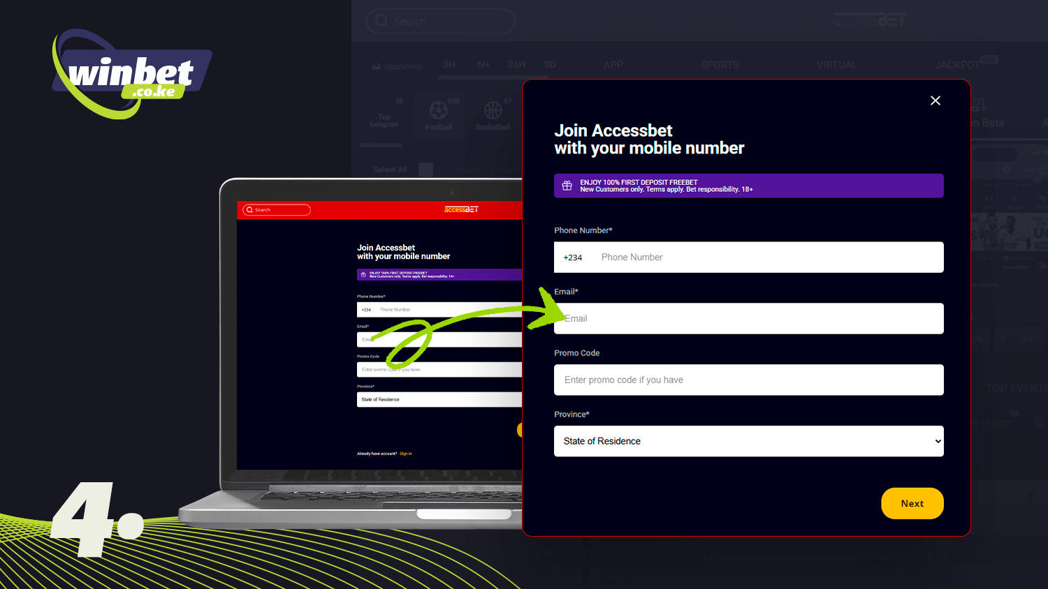 Fill in the fields to register with Accessbet