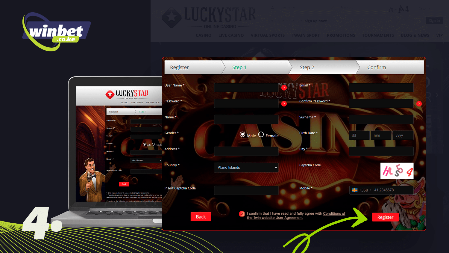 To register in Lucky Star you need to click on the button