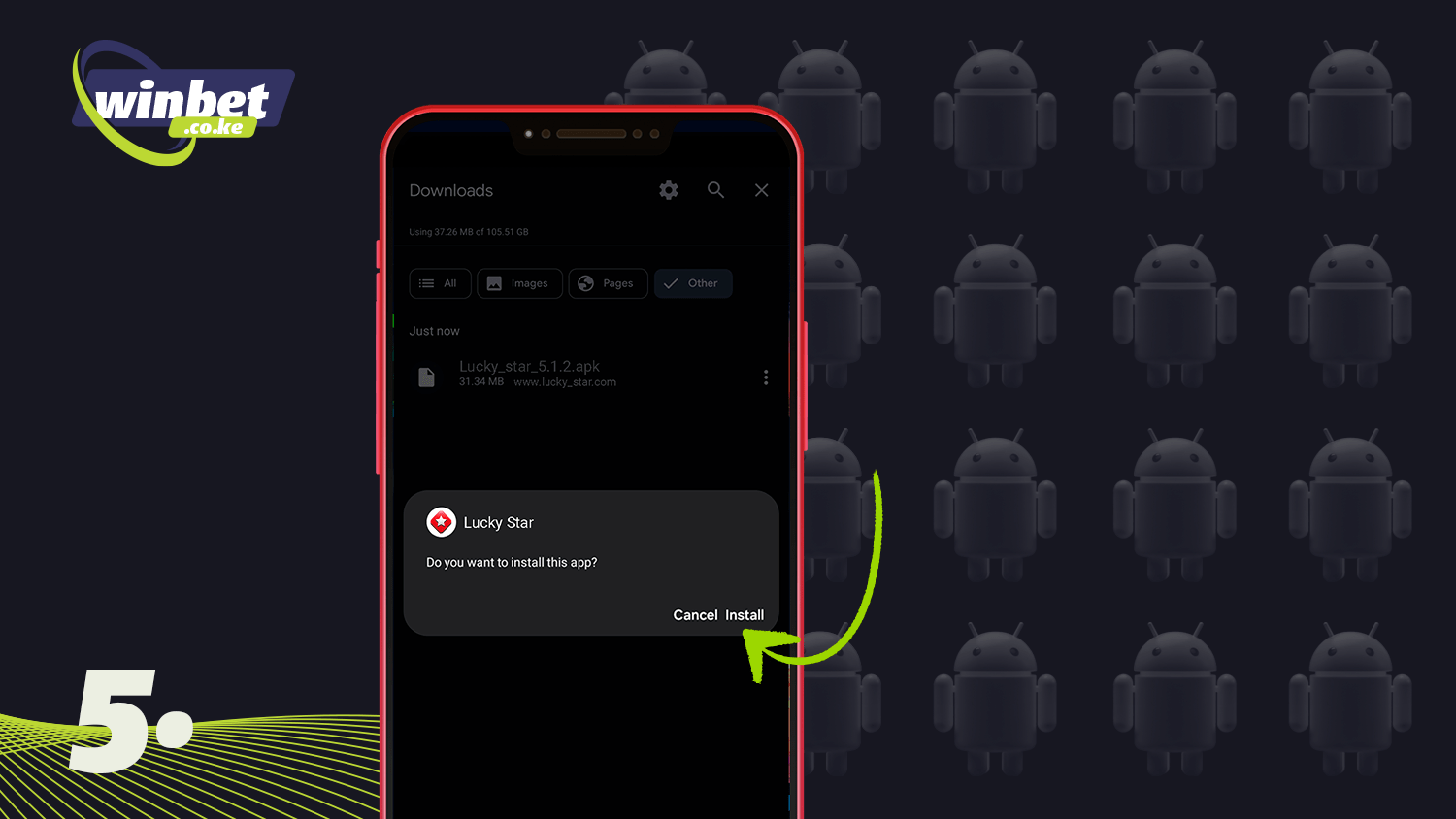 Start installing the Lucky Star app on Android