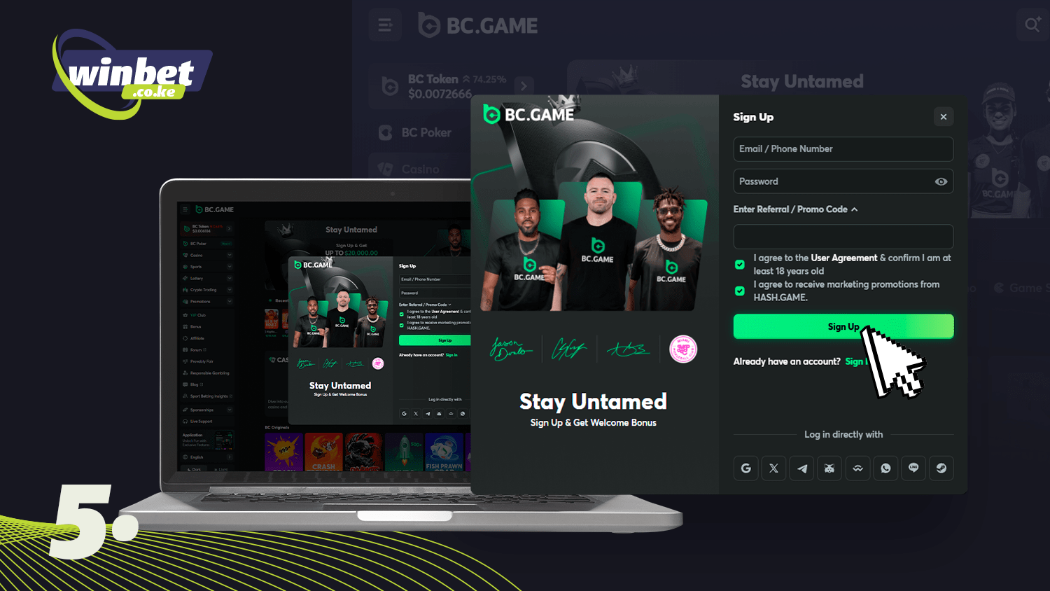 To register in BC.Game you need to click on the button