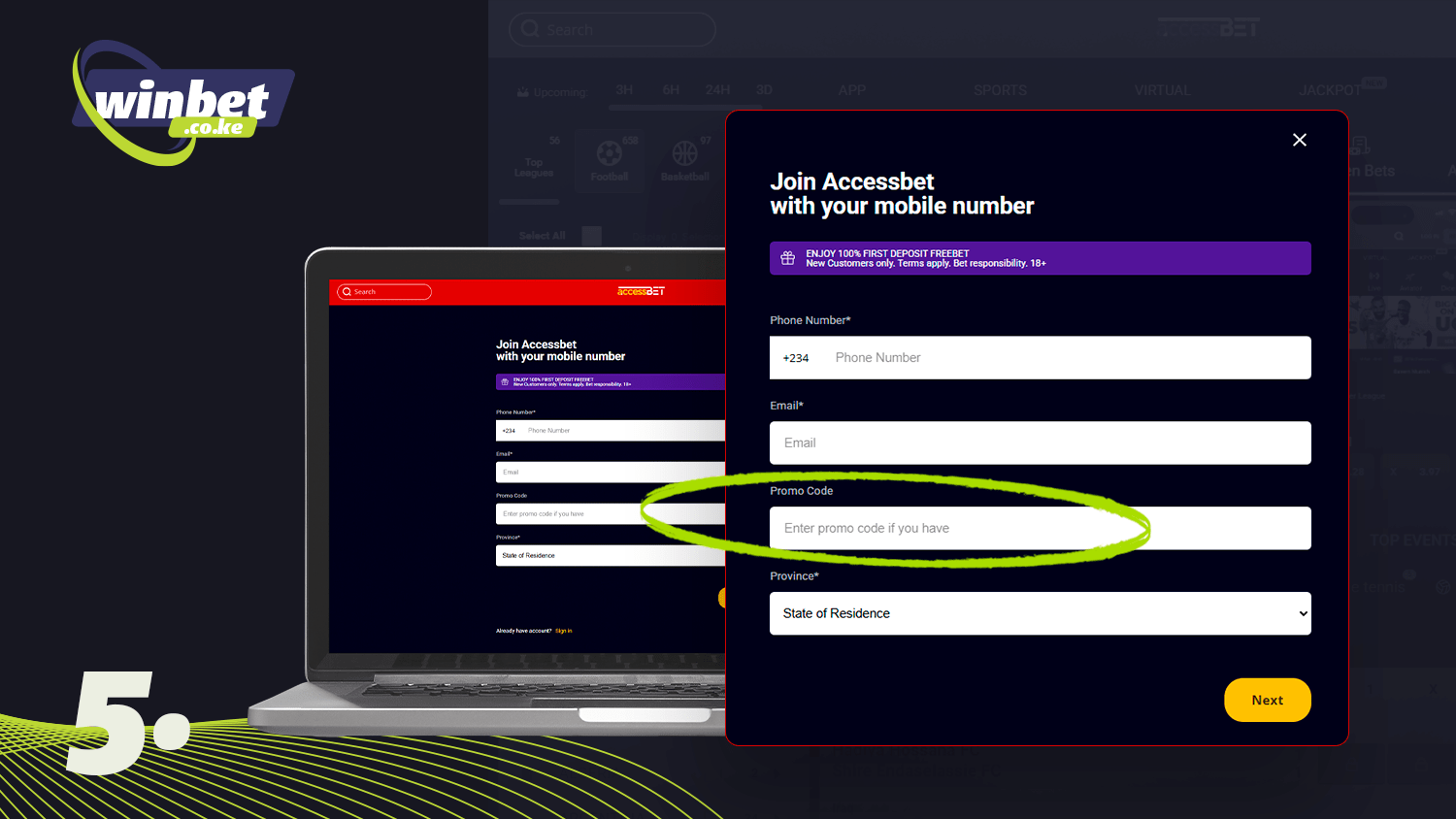Fill in the fields to register with Accessbet