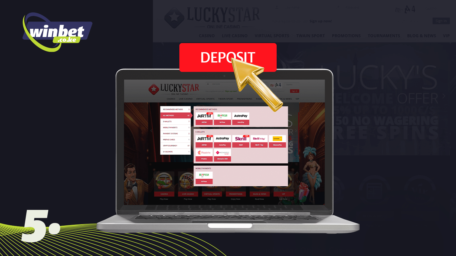 After registering at Lucky Star, make a deposit