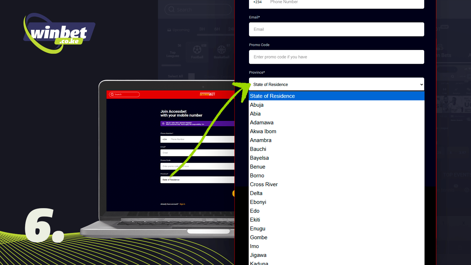 Choose a country to register with Accessbet