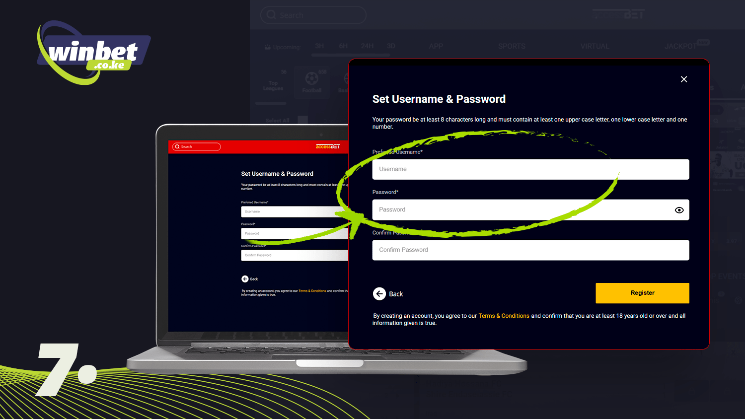 Fill in the fields to register with Accessbet