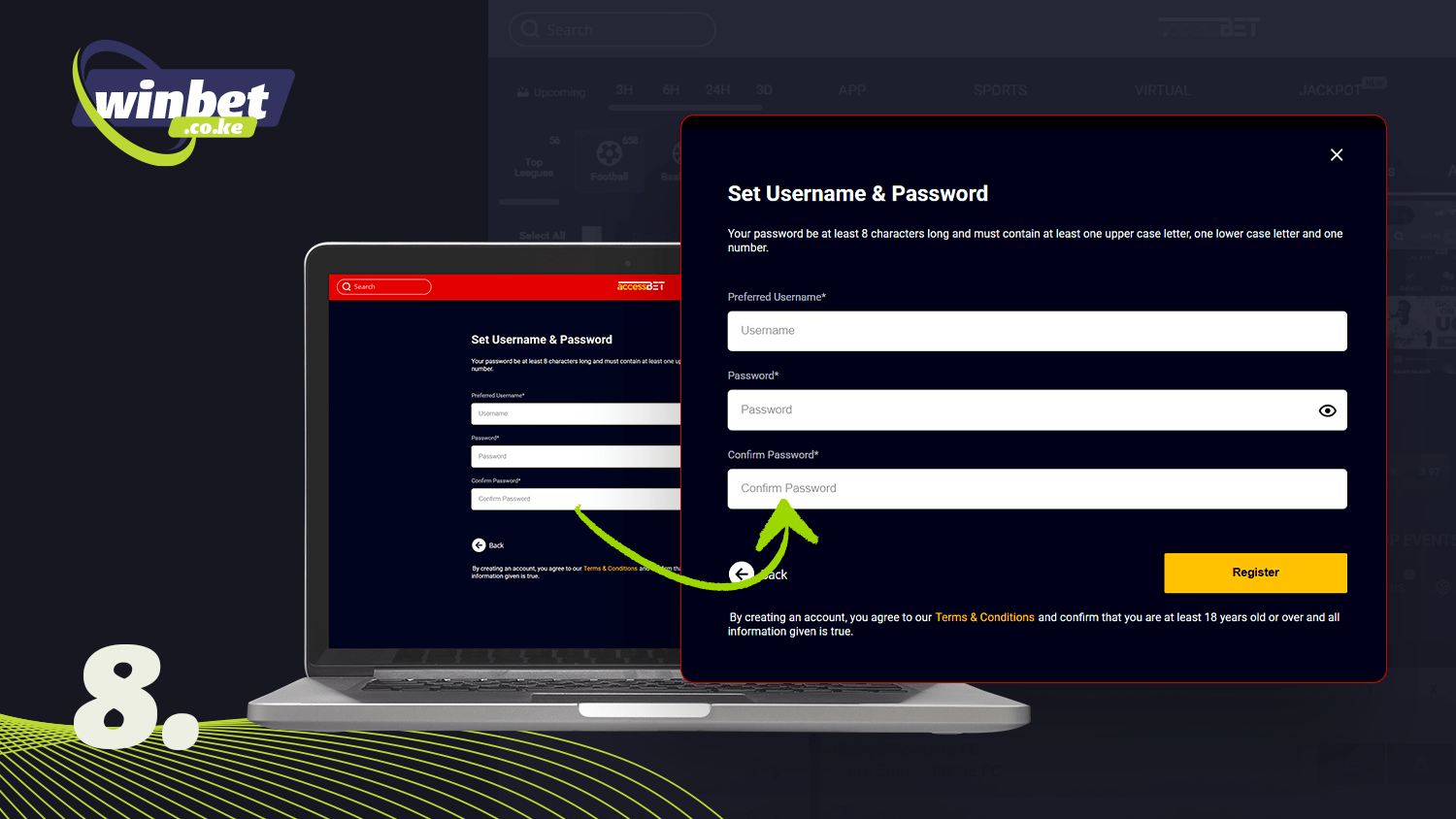 Fill in the fields to register with Accessbet