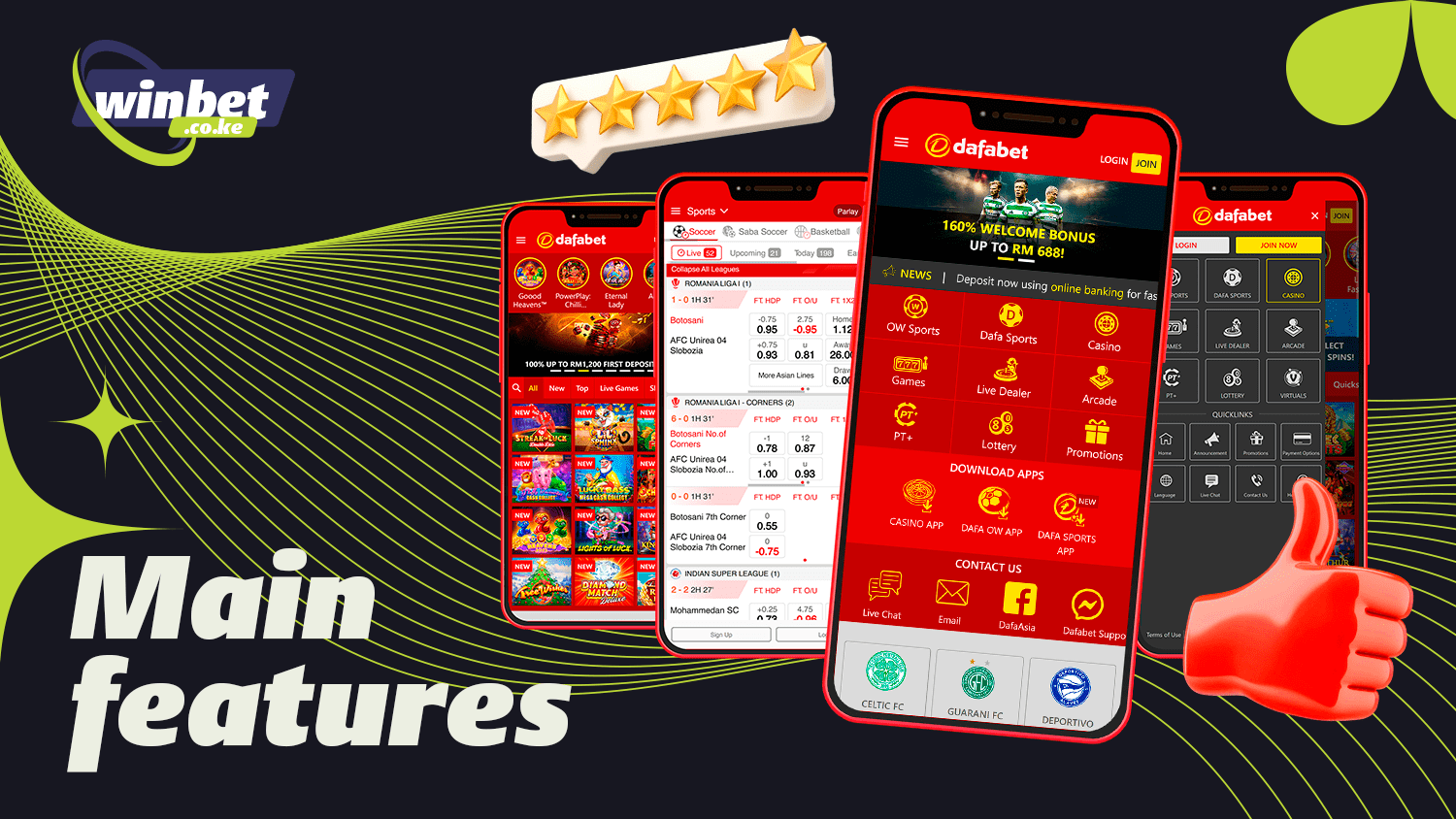 Dafabet app with multiple betting categories and casino games