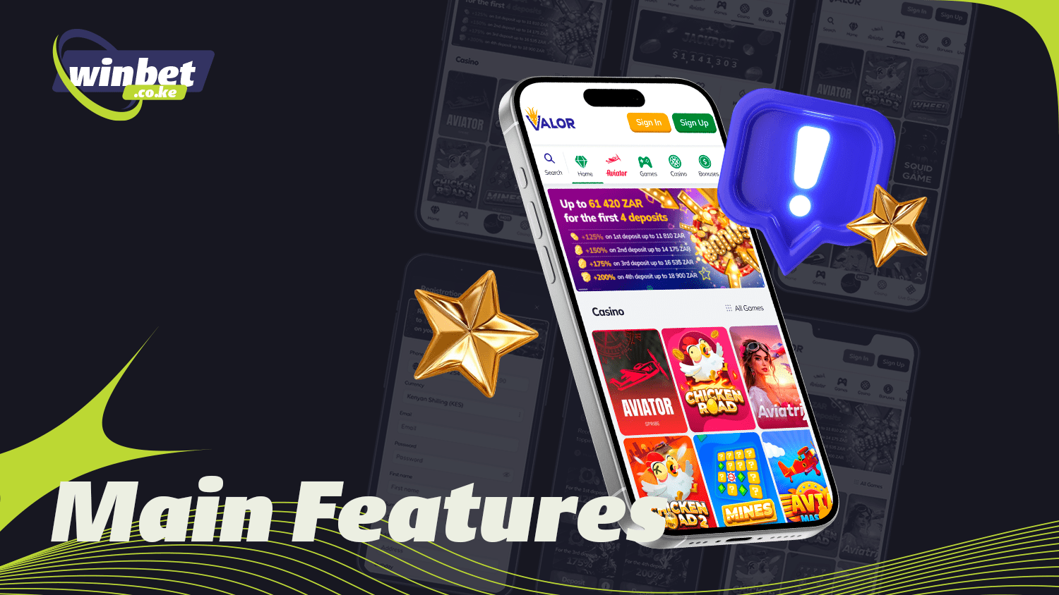 Valor casino app with multiple betting categories and casino games