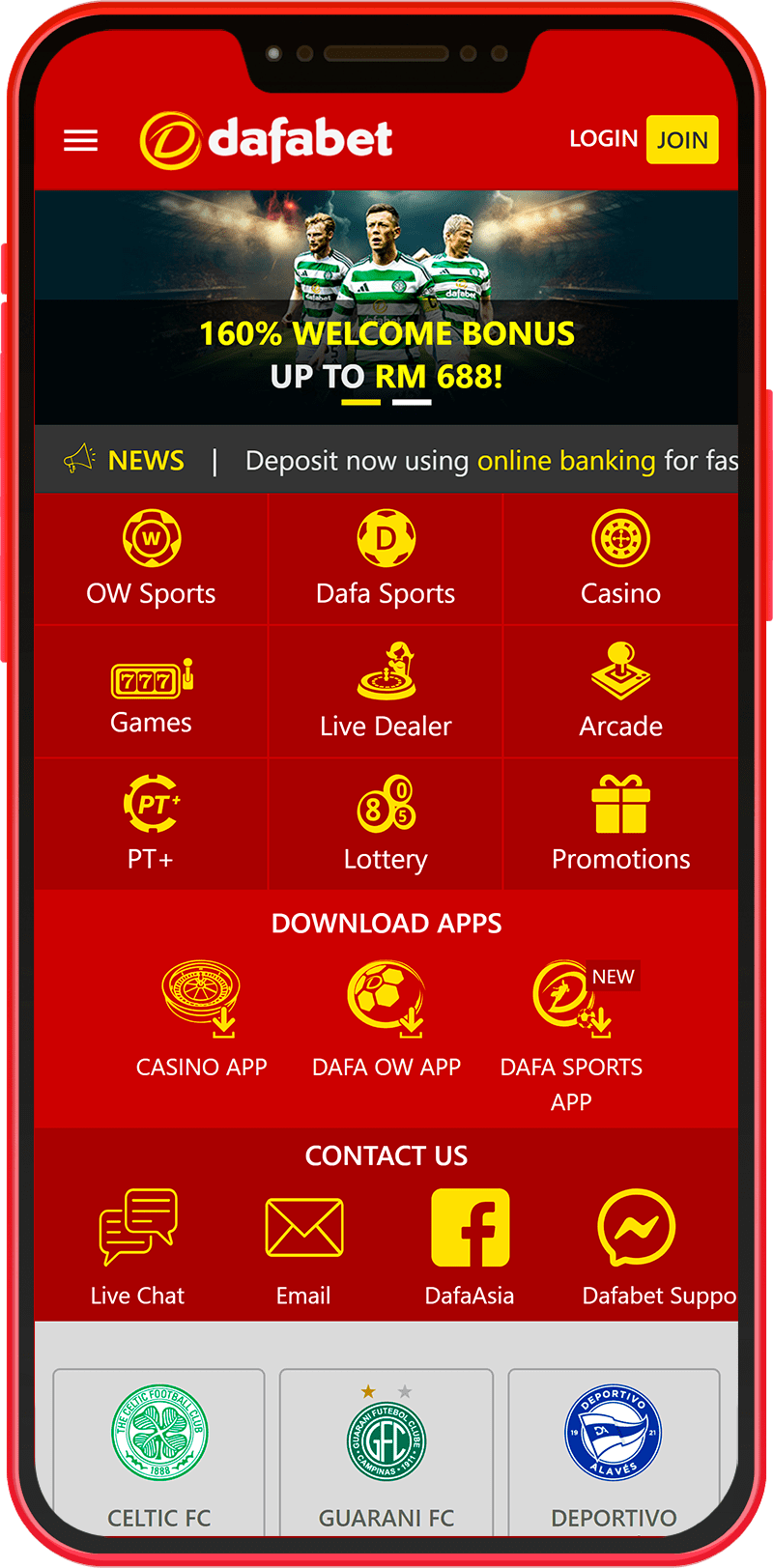 Dafabet Kenya app home page