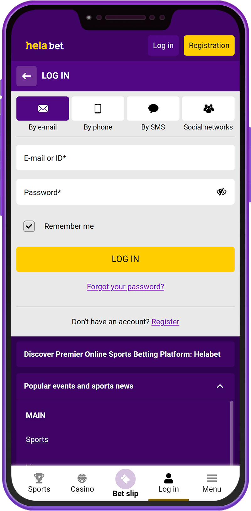 Login for the Helabet app in Kenya