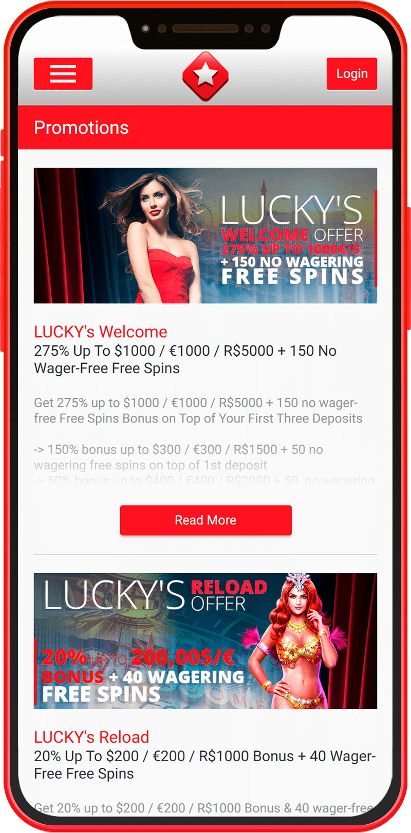 Promotions and bonuses section of the Lucky Star mobile app in Kenya