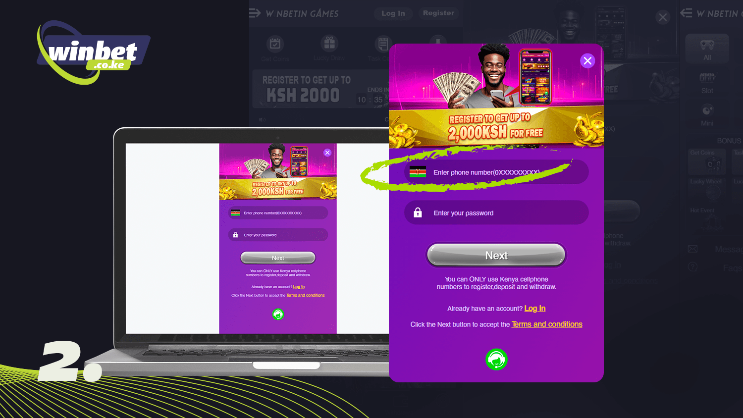 Enter your mobile phone number to register with Winbetin