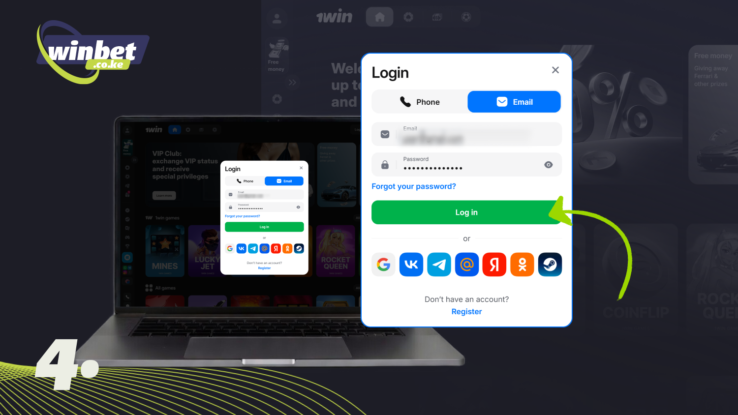 Click Login to access your 1win Kenya account and start placing bets